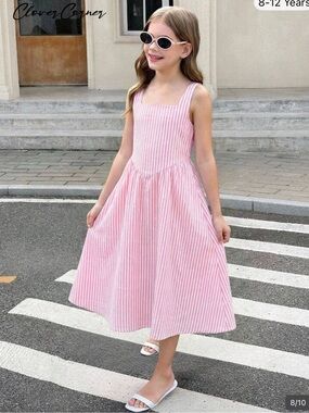 Girls' Pink Striped Summer Dress